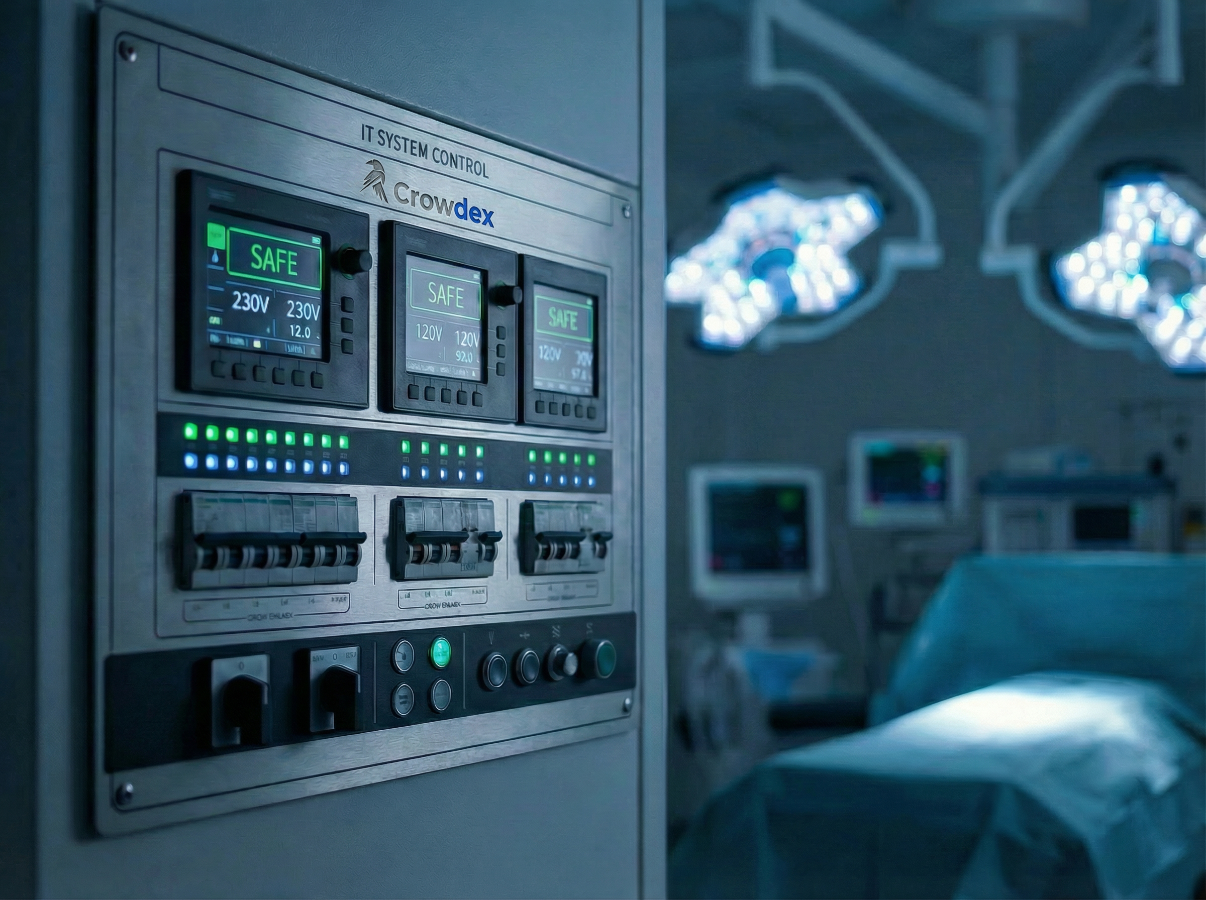 Painel de controle de IT Médico em sala cirúrgica