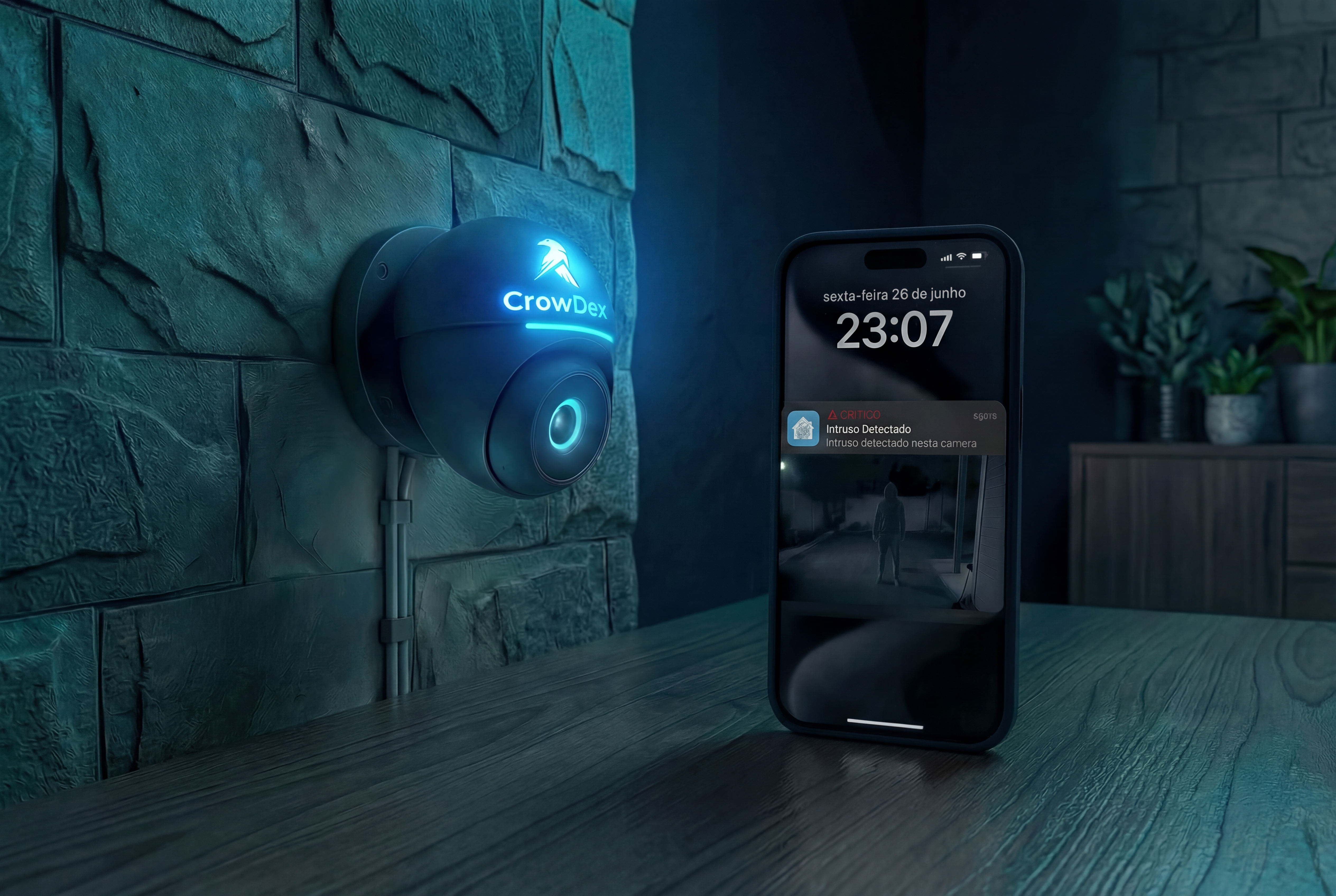 Câmera de segurança inteligente e interface de monitoramento